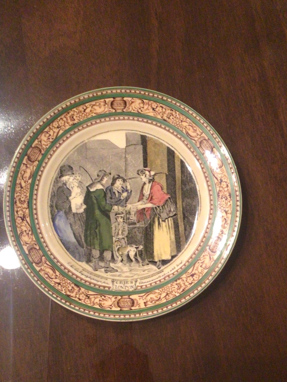 Adams Decorative Plate with Green, Cream and Gold Accents